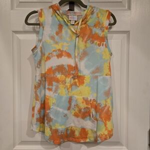 Colorful Tie-Dye Sleeveless Hoodie Top